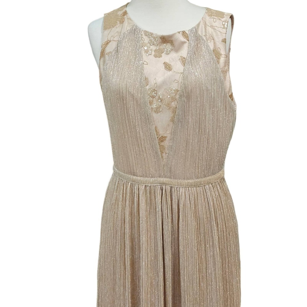 TAHARI‎ Arthur S Levine Metallic Gold Pleated Midi Dress Size 8